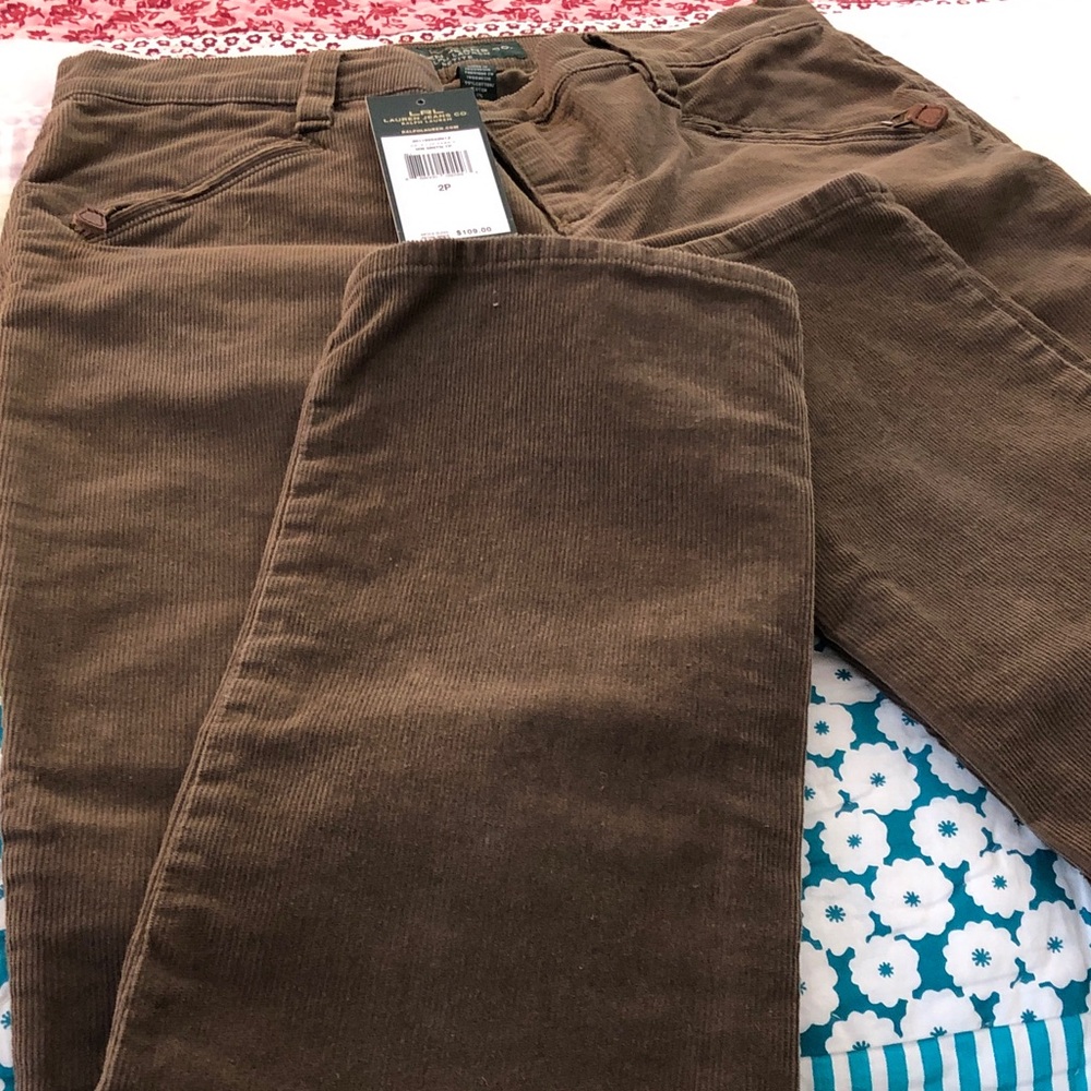 Lauren Ralph Lauren corduroy pants in mountain taupe; never worn; size 2P.